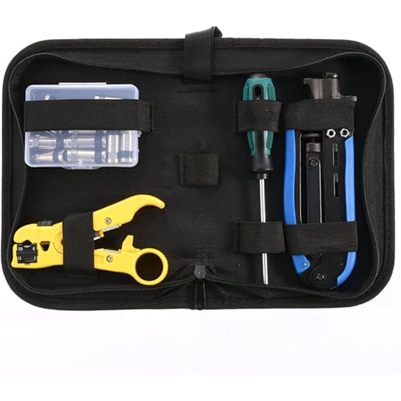 TG4THT-Coax Cable Crimper Tool Kit, Coaxial Compression Tool for rg6 rg59 rg11 with 1 Wire Stripper, 10pcs F Male rg6 Connectors And 10pcs Female to Female rg6 Connectors, 1 Screwdriver