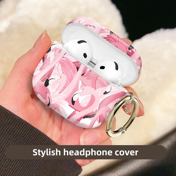 TG4THT-Compatible with AirPod 4 Protective case with Gold Key Ring for 2024 Fourth Generation AirPod. Shockproof, dustproof, Wireless Headphone Protective case.Flamingo