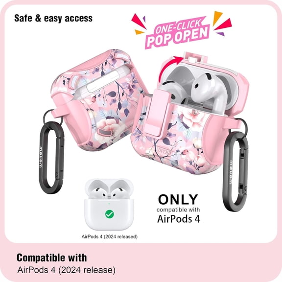 TG4THT-Compatible with AirPods 4th Generation Case Cover with Phone Stand, Cleaner, Clip, Compatible with Magsafe Charger, One-Click Pop Open Lock iPod 4th Case (Pink 2, AirPods 4th)