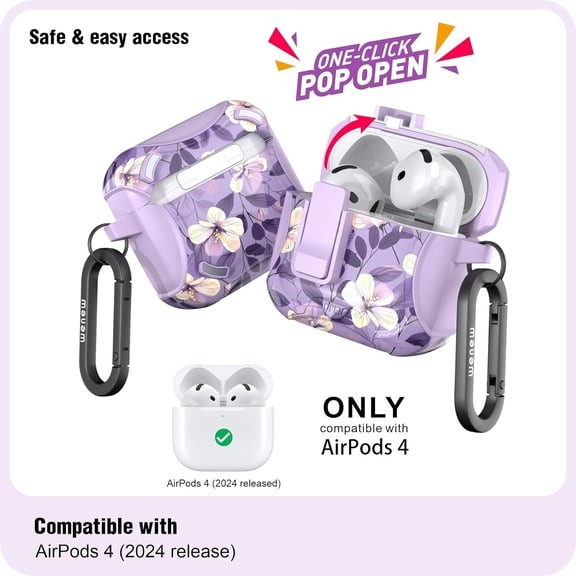 TG4THT-Compatible with AirPods 4th Generation Case Cover with Phone Stand, Cleaner, Clip, Compatible with Magsafe Charger, One-Click Pop Open Lock iPod 4th Case (Purple 2, AirPods 4th)