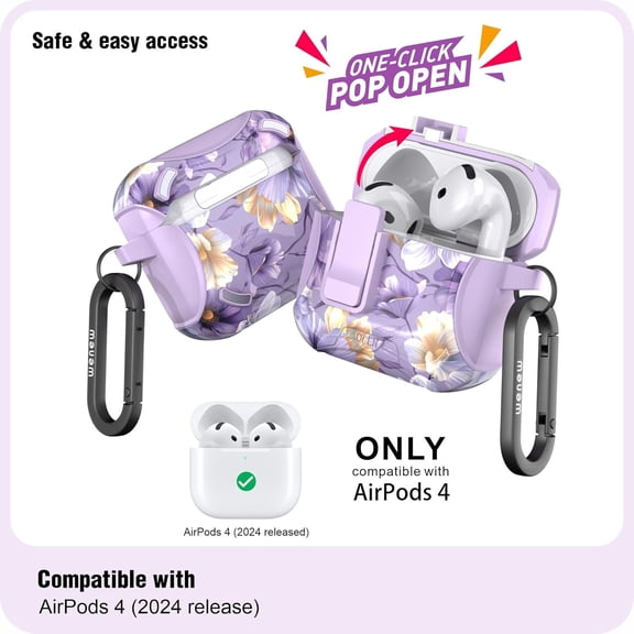 TG4THT-Compatible with AirPods 4th Generation Case Cover with Phone Stand, Cleaner, Clip, Compatible with Magsafe Charger, One-Click Pop Open Lock iPod 4th Case (Purple 1, AirPods 4th)