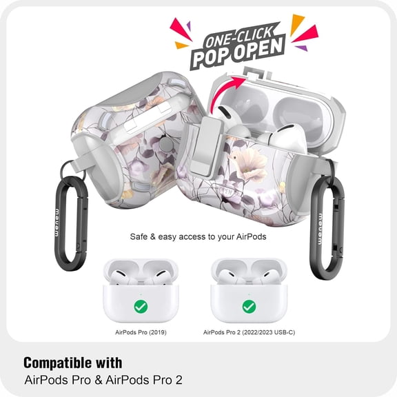 TG4THT-Compatible with AirPods Pro 2nd/1st Generation Case Cover with Phone Stand, Cleaner, Clip, Compatible with Magsafe, One-Click Pop Open Lock iPod Pro Charging Case (Gray, AirPods Pro & Pro 2)