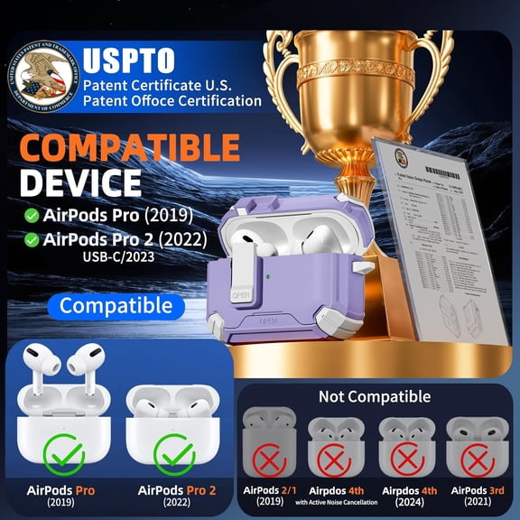 TG4THT-Compatible with AirPods Pro 2nd/1st Generation Case Cover with Phone Stand & Cleaning Kit,Compatible with Magsafe,Magnetic Automatic Lock for iPod Pro Charging Case(USB-C/Lightning Cable)