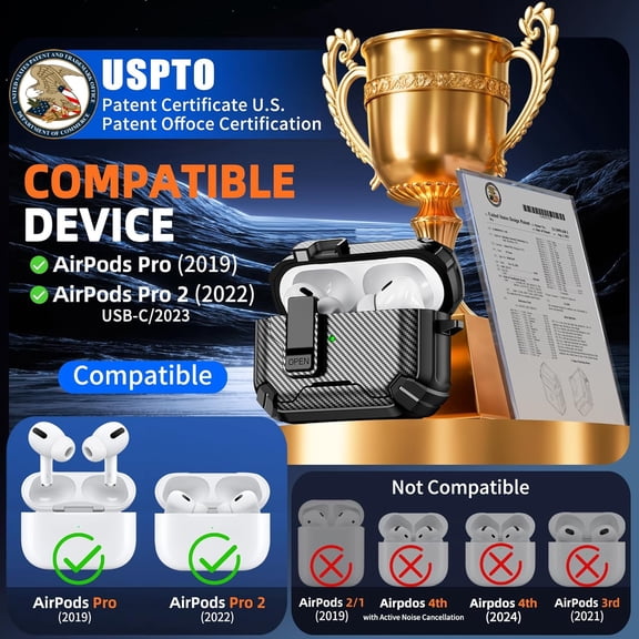 TG4THT-Compatible with AirPods Pro 2nd/1st Generation Case Cover with Phone Stand & Cleaning Kit,Compatible with Magsafe,Magnetic Automatic Lock for iPod Pro Charging Case(USB-C/Lightning Cable)