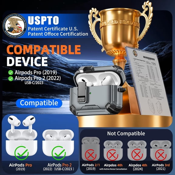 TG4THT-Compatible with AirPods Pro 2nd/1st Generation Case Cover with Phone Stand & Cleaning Kit,Compatible with Magsafe,Magnetic Automatic Lock for iPod Pro Charging Case(USB-C/Lightning Cable)