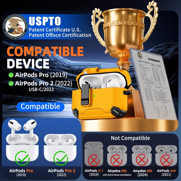 TG4THT-Compatible with AirPods Pro 2nd/1st Generation Case Cover with Phone Stand & Cleaning Kit,Compatible with Magsafe,Magnetic Automatic Lock for iPod Pro Charging Case(USB-C/Lightning Cable)