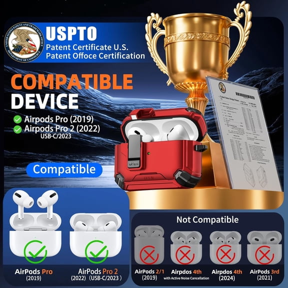 TG4THT-Compatible with AirPods Pro 2nd/1st Generation Case Cover with Phone Stand & Cleaning Kit,Compatible with Magsafe,Magnetic Automatic Lock for iPod Pro Charging Case(USB-C/Lightning Cable)