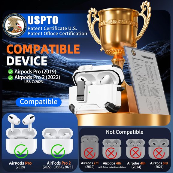 TG4THT-Compatible with AirPods Pro 2nd/1st Generation Case Cover with Phone Stand & Cleaning Kit,Compatible with Magsafe,Magnetic Automatic Lock for iPod Pro Charging Case(USB-C/Lightning Cable)