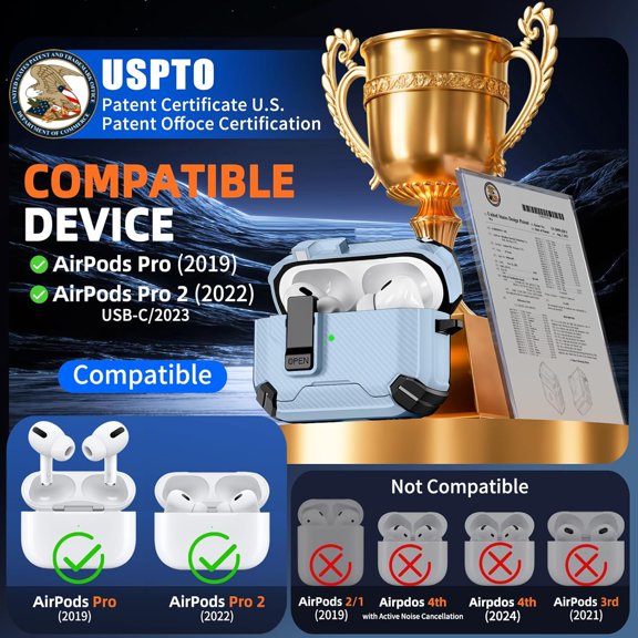 TG4THT-Compatible with AirPods Pro 2nd/1st Generation Case Cover with Phone Stand & Cleaning Kit,Compatible with Magsafe,Magnetic Automatic Lock for iPod Pro Charging Case(USB-C/Lightning Cable)