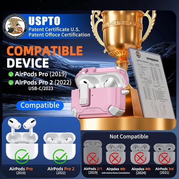 TG4THT-Compatible with AirPods Pro 2nd/1st Generation Case Cover with Phone Stand & Cleaning Kit,Compatible with Magsafe,Magnetic Automatic Lock for iPod Pro Charging Case(USB-C/Lightning Cable)