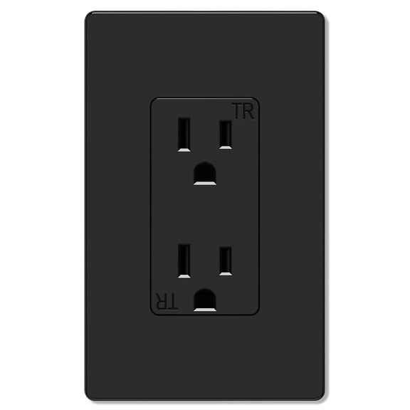 TG4THT-Decorator Receptacle Outlet, Screwless Wall Plate Included, 15-Amp 125V Tamper Resistant Wall Outlet, 2-Pole, 3-Wire Self-grounding, ETL Listed, 10 Pack, Glossy Black