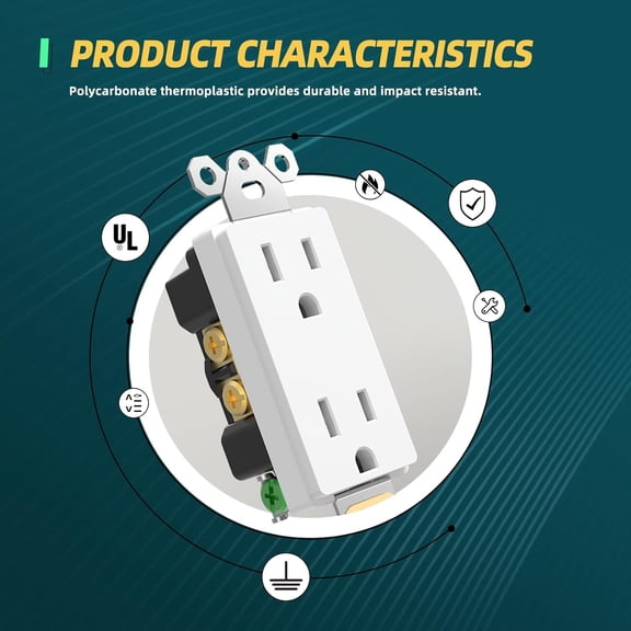 TG4THT-Decorator Wall Outlets, 15A 125V Standard Decorative Electrical Receptacle Outlet for Commercial and Residential, Non-Tamper Resistant, NEMA 5-15R, Self-Grounding, UL, White, 20 Pack