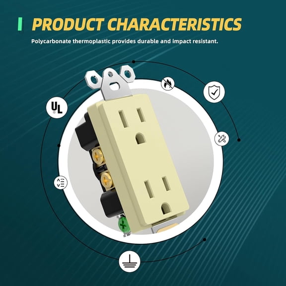TG4THT-Decorator Wall Receptacles, 15A 125V Standard Electrical Power Socket for Commercial and Residential, Non-Tamper Resistant, NEMA 5-15R, Self-Grounding, UL, Ivory, 20 Pack