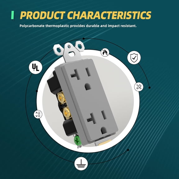 TG4THT-Decorator Wall Receptacles, 20A 125V Standard Decorative Electrical Wall Outlet for Commercial and Residential, Non-Tamper Resistant, NEMA 5-20R, Self-Grounding, UL, Gray, 20 Pack