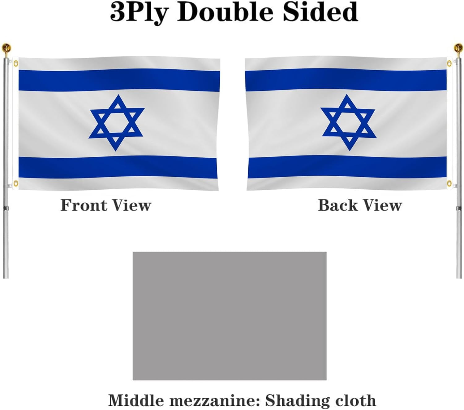 TG4THT-Double Sided Israel Flag 3x5 FT Outdoor- UV Fade Resistant 3Ply ...