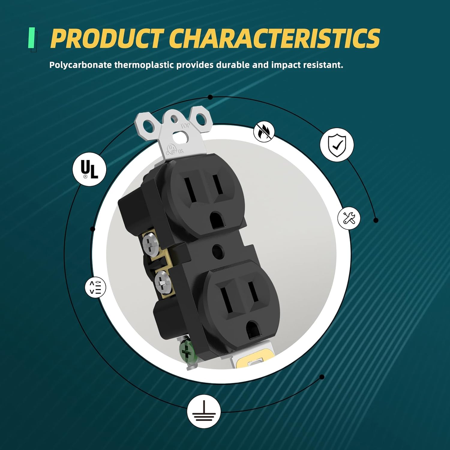 TG4THT-Duplex Electrical Receptacle Outlets, 15A Standard Wall Power Outlets for Commercial and Residential, Non-Tamper Resistant, 2 Pole 3-Wire, Self-Grounding, UL Listed, Black 10 Pack