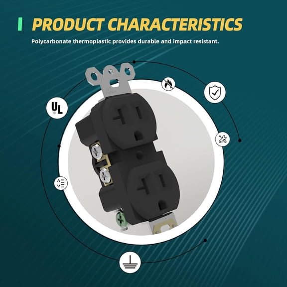 TG4THT-Duplex Receptacle Outlets, Heavy-Duty Electrical Power Socket for Commercial and Residential, 20Amp Non-Tamper Resistant Outlet, 2 Pole 3-Wire, Self-Grounding, UL Listed, Black, 10 Pack