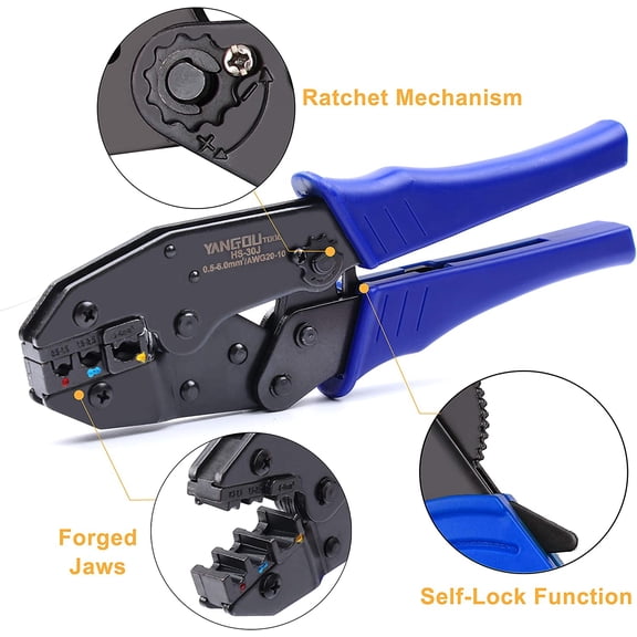 TG4THT-Electrical Wire Connectors Crimping Kit: 700pcs AWG 22-10 Terminals, Splices, Spades, Forks, Rings, and HS30J Ratchet Crimper Tool for Automotive Wiring