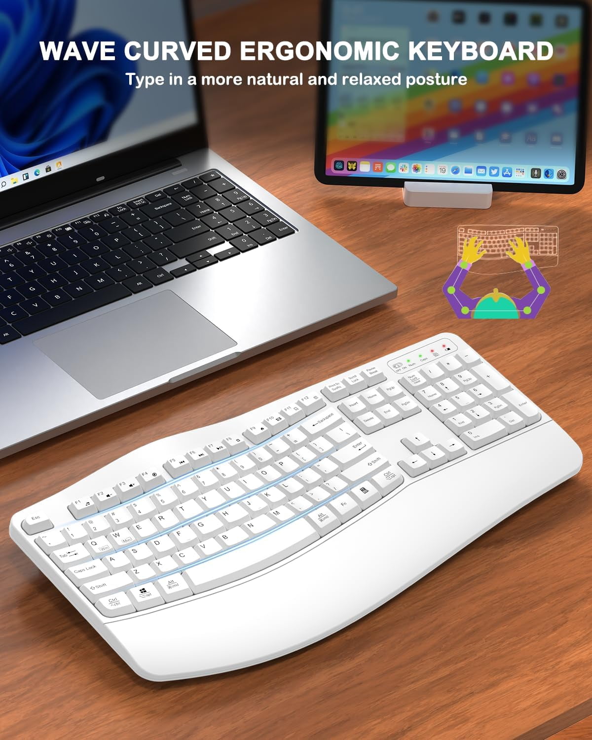 TG4THT-Ergonomic Wireless Keyboard with Wrist Rest, Wave Keys ...