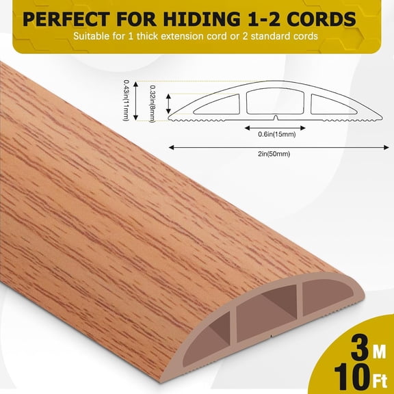 TG4THT-Floor Cord Cover 10FT Cord Covers for Wires on Floor Protect Wires & Prevent Trip Hazards, Easy to Cut for Home, Office, School, Concerts, Cavity W0.6in x H0.32in