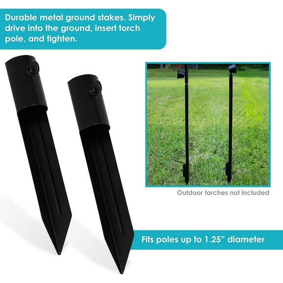 TG4THT-Garden Stakes for Outdoor Lights - Metal Ground Spike for Solar Lights and Live Flame Torches - Steel Torch Stake - Set of 2