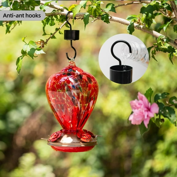 TG4THT-Gifts for Mom 34OZ Hand Blown Glass Hummingbird Feeders for Outdoors Hanging, with Ant Moat Humming Bird Feeders, Porch Backyard Decor Gifts for Women (Floral Balloon)