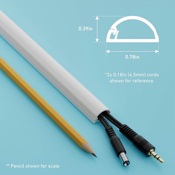 TG4THT-Half Round Cord Hider, Patented Cable Cover, Hide TV Wall Mount Wires, Raceway for Cords, Decorative Wire Covers, Paintable, Adhesive Cable Concealer, 8X 0.78in W x 0.39in H x 39in L,White