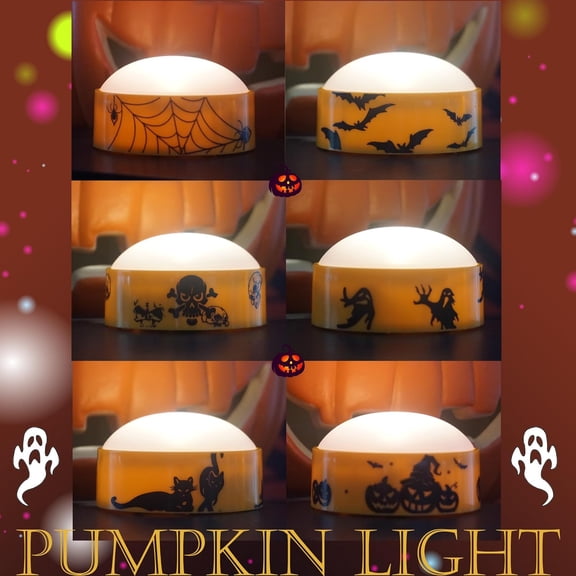 TG4THT-Halloween LED Pumpkin Lights with Remote Timer Bright Flickering Battery Operated Jack-O-Lantern Electric Flameless Candles with Decals Halloween Decorations Holiday Decor 6 Pack Orange