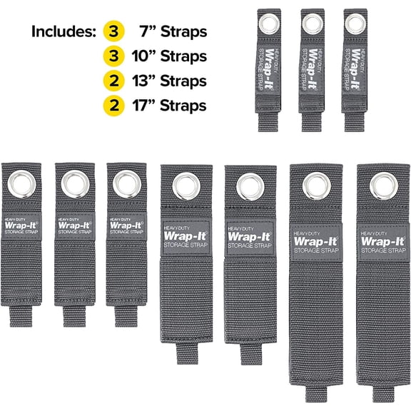 TG4THT-Heavy-Duty Straps - Assorted 10-Pack (Graphite Gray) - Hook and Loop Storage Strap, Extension Cord Organizer, Hose, Cable Straps, Rope Organizer, Electrical, Hose, Garage Wall Hanger