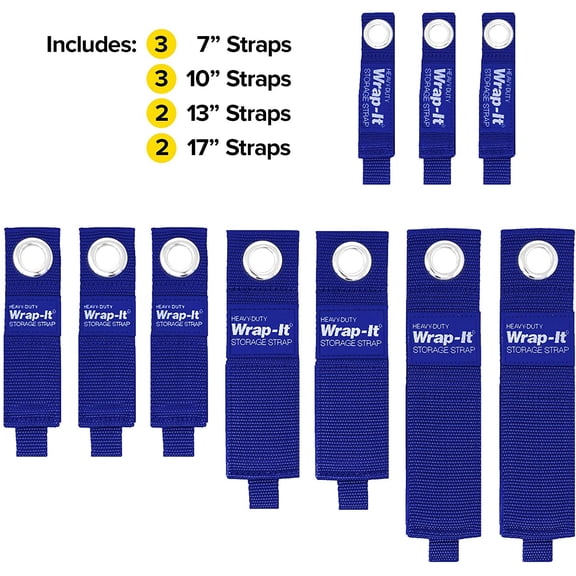 TG4THT-Heavy-Duty Straps - Assorted 10-Pack (Sapphire Blue) - Hook and Loop Storage Strap, Extension Cord Organizer, Hose, Cable Straps, Rope Organizer, Electrical, Hose, Garage Wall Hanger