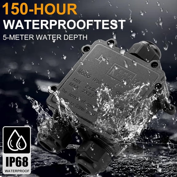 TG4THT-IP68 3Way Waterproof Junction Box Outdoor,3-Way Waterproof Splice Box Outdoor with 3 Cable M25 Gland Wire Connector, Extension Electrical Cable Protector for Diameter Cable 4-14mm Black