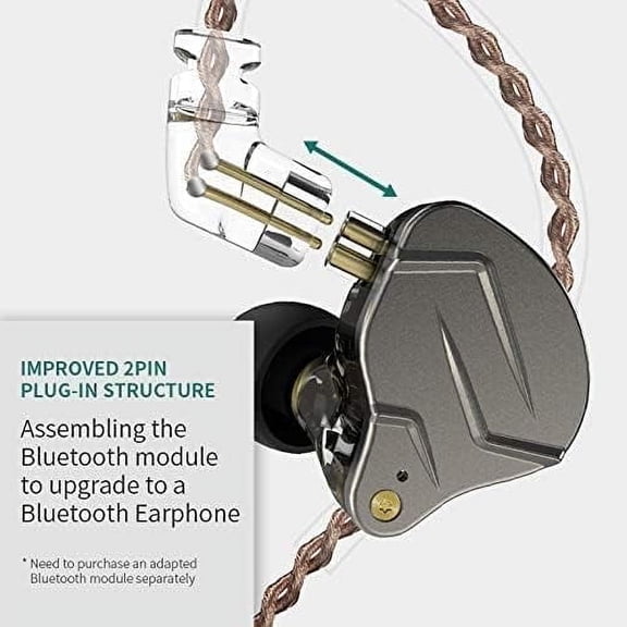 TG4THT-KZ ZSN Pro in-Ear Wired Headphones Noise Cancelling Earbuds with Deep Bass,Clear Sound and Ergonomic Custom-Fit Earpieces (S/M/L), 3.5mm Jack for Phones and Laptops(Grey Without Mic)