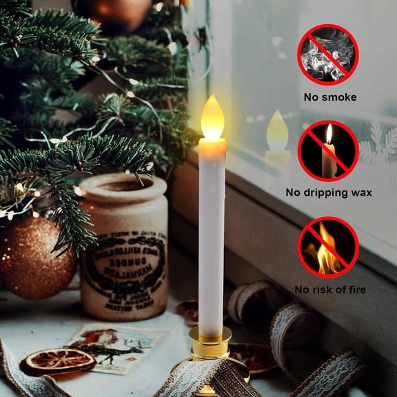 TG4THT-LED Flameless Window Candles with Remote Timer Gold Base 10 PCS Battery Operated Flickering Taper Candle Lights with Removable Candle Holders Best Gift for Xmas Wedding Home Dinner Decor