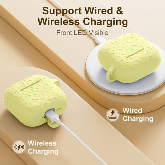 TG4THT-Leopard Engraved for AirPods 4 Case Cover 2024,Soft Silicone Protective Case Compatible with Apple AirPods 4th Generation Case for Women,Cute AirPod 4 Case Accessories with Keychain,Yellow