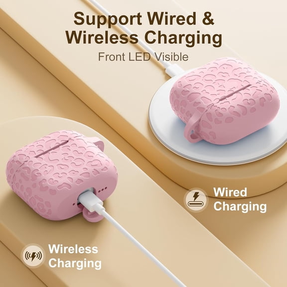 TG4THT-Leopard Engraved Compatible with AirPods 4 Case Cover 2024,Soft Silicone Protective Case for Apple AirPods 4th Generation Case for Women,Cute AirPod 4 Case Accessories with Keychain (Lightpink