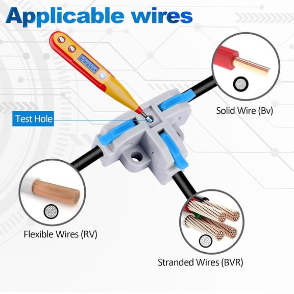 TG4THT-Lever Wire Nut Connector, 20-Piece 3 Way T-Type Wire Connector Universal Compact Push in Terminal,3 Port Quick Splitter 3 Pin 1 Way Electrical Connectors for AWG 28-12(Bule).