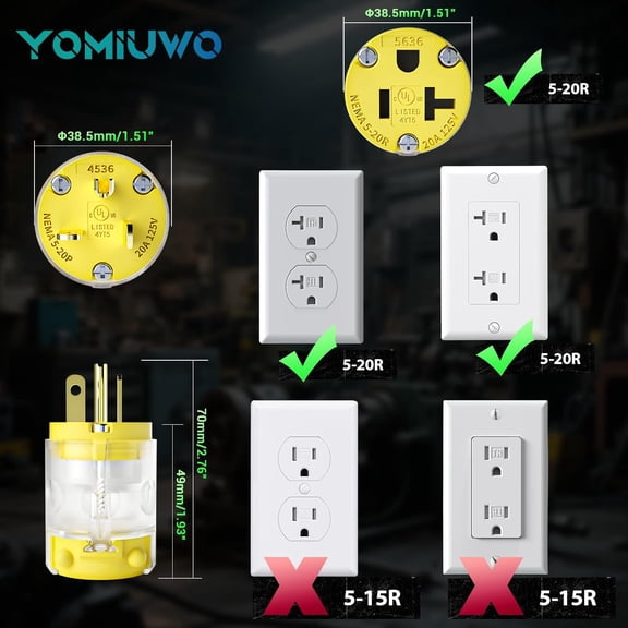 TG4THT-Lighted Plug and Connector Set, 20A 125V NEMA 5-20P & 5-20R Straight Blade Cord End Replacement, 2-Pole 3-Wire Grounding, LED Illuminated Electrical Plugs for Generators, RV, Marine, UL Listed