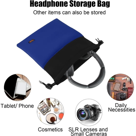 TG4THT-Lightweight Headphone Storage Bag, Portable Headset Carrying Pouch Headphone Case Bag Soft Travel Pouch for Over-Ear Headphones/Gaming Headsets/Neckband Earbuds (Large Blue)