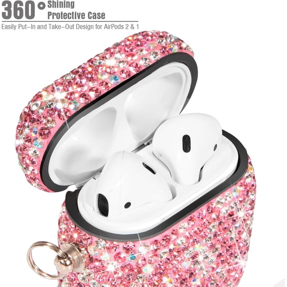 TG4THT-Luxurious Rhinestone AirPods Case, Protective Bling Diamonds AirPod Charging Protective Case Cover for Apple I10/I12 TWS (Pink with Keyring)