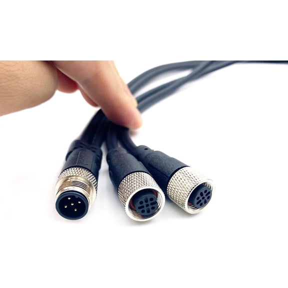 TG4THT-M12 5 Pins Connector Cable, Male to Dual Female Circular Connector Molding Cable A Code Straight Industrial Molded Wire IP67 Waterproof Unshielded PVC Wire 60V 4A AC/DC 1Meter (3.28ft)