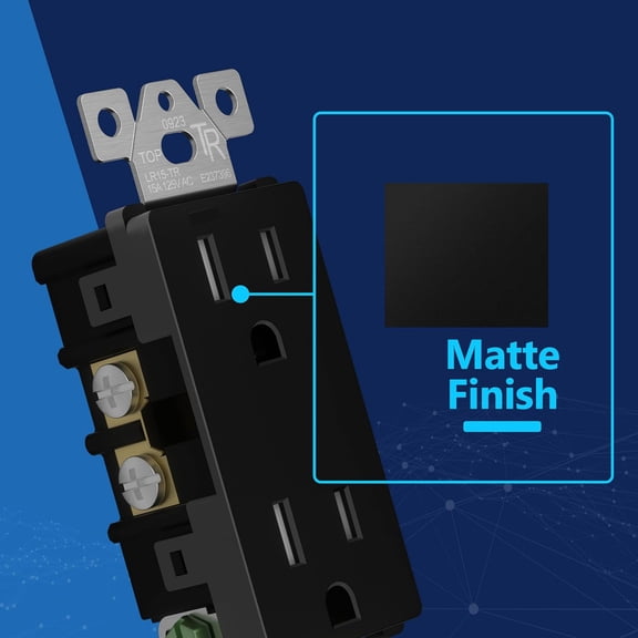 TG4THT-Matte Black Decorator Receptacle, Tamper-Resistant Wall Electrical Outlet, Residential Grade, UL Listed, Self-Grounding, 15A 125V, 10 Pack