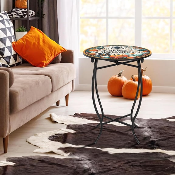 TG4THT-Metal Indoor Outdoor Side Table,14" Diameter Round Plant Stand for Flower Pots Vase Home Decor, Weather Resistant Patio Accent Table Plant Stand for Indoor Outdoor Use, Easy Assemble