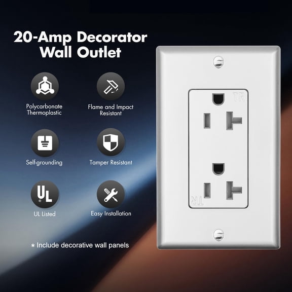 TG4THT-Micmi 20A Decorator Receptacle Outlet, Tamper Resistant, Decorative Electrical Receptacle Outlet, 20 Amp 125 Volt, Grounding with Wall Plate UL Listed (10Pack, Silver)