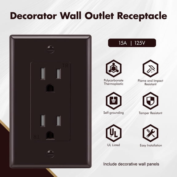 TG4THT-Micmi Decorator Receptacle Outlet, Tamper Resistant, Decorative Receptacle, 15Amp 125Volt, Grounding with Wall Plate UL Listed (10Pack, Brown, 15Amp Outlet)