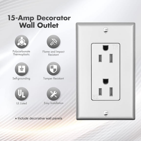 TG4THT-Micmi Silver 15A Decorator Receptacle Outlet, TR Tamper Resistant, Decorative Electrical Receptacle Outlet, 15Amp 125 Volt, Grounding with Wall Plate UL Listed (10Pack, Silver)