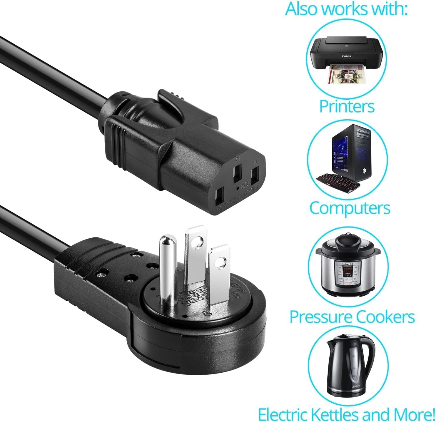 TG4THT-Monitor Computer Power Cord 5 Ft Flat Plug 360° Rotating PC ...