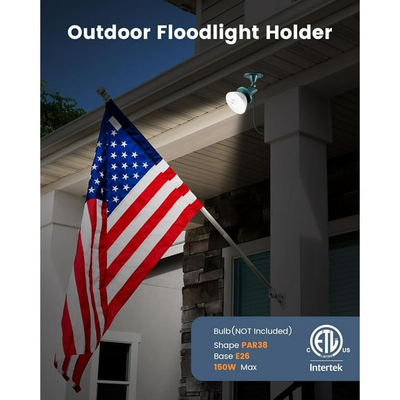 TG4THT-Outdoor Flood Light Holder, Waterproof LED Spot Lights with Wall Mount Base, Plug in Spotlight for Yard, Trees Decor, Fits PAR38 Bulbs, 6 FT Extension Cord, ETL Listed, 2 Pack