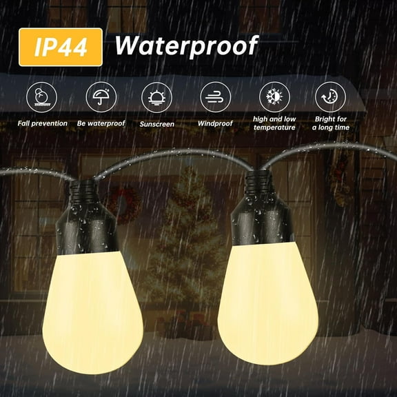 TG4THT-Outdoor Light String, S14 Vintage Waterproof Warm White Backyard Light with 12 Shatterproof Bulbs, Suitable for Terrace Party Camping Deck Fence Halloween