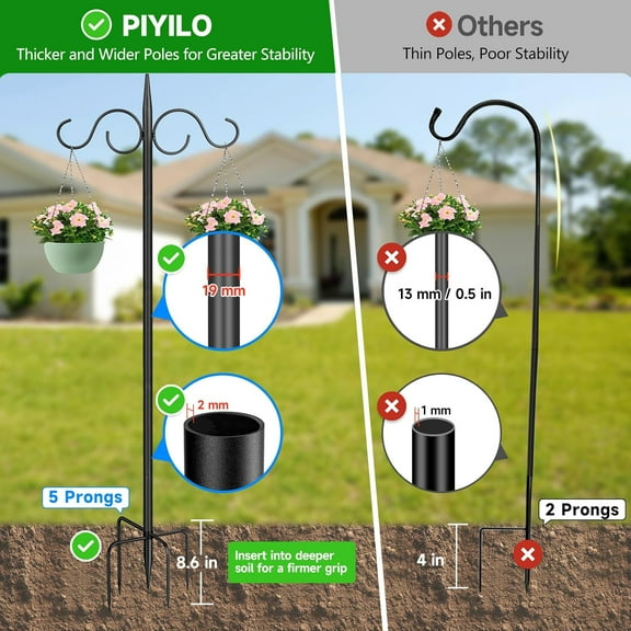 TG4THT-Outdoor Shepherds Hook for Bird Feeder, Double 76in Heavy Duty Shepherd Hooks, Adjustable String Lights Poles for Hanging Garden Plants, Humming Bird Feeder (2 Pack)