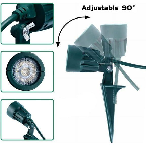 TG4THT-Outdoor Spotlight Plug in, Weather Resistant, Heavy Duty Stake, Landscape Light for Yard, Tree, Flag, Holiday Decor, 6FT Cord, 120V 300LM 5000K, Green, ETL Listed, 2Pack